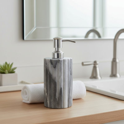 Haight Elora Grey Marble Dispenser Ribbed Edge W/ Silver Metal Pump