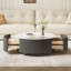 Table basse ronde moderne mobile avec roulettes, 2 tiroirs, plateau en marbre fritté à motif marbré-132967158