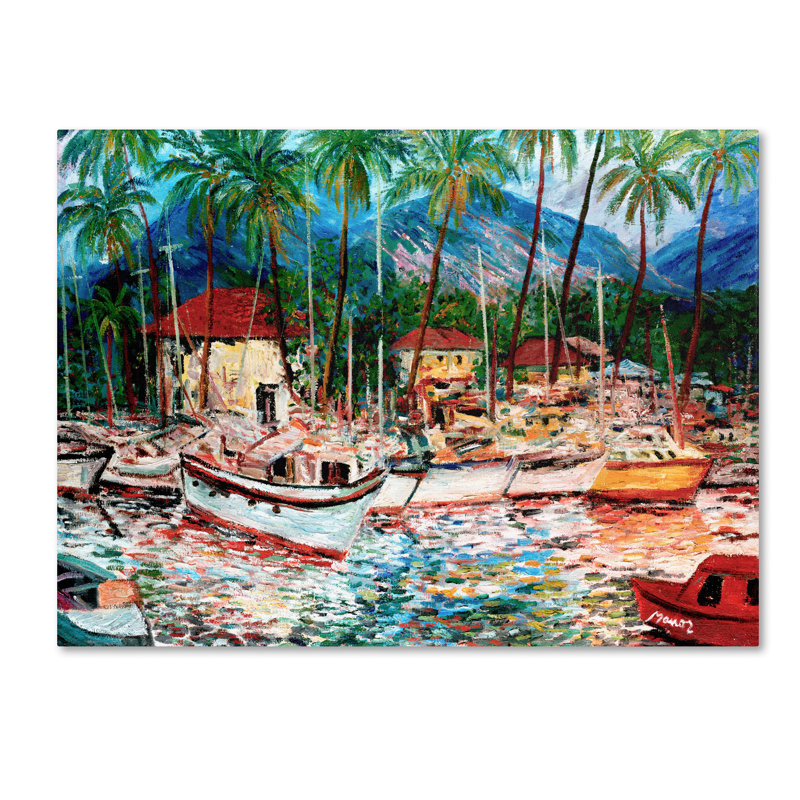 Reproduction d’art sur toile tendue, "lahaina bateau", H 24 po x l 32 po x P 2 po