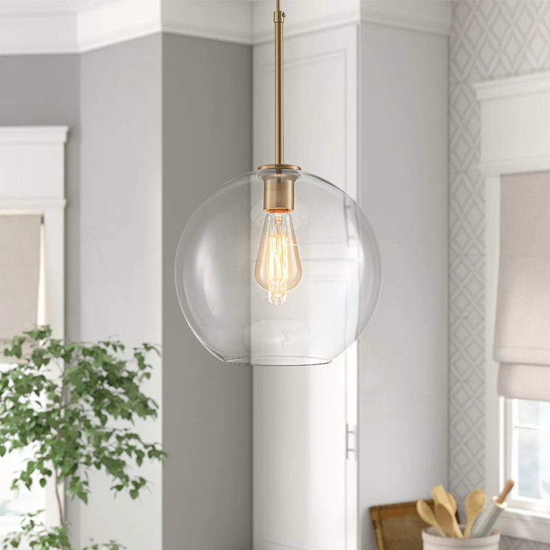 Honorius 1-Light Glass Globe Single Pendant, Gold, Clear