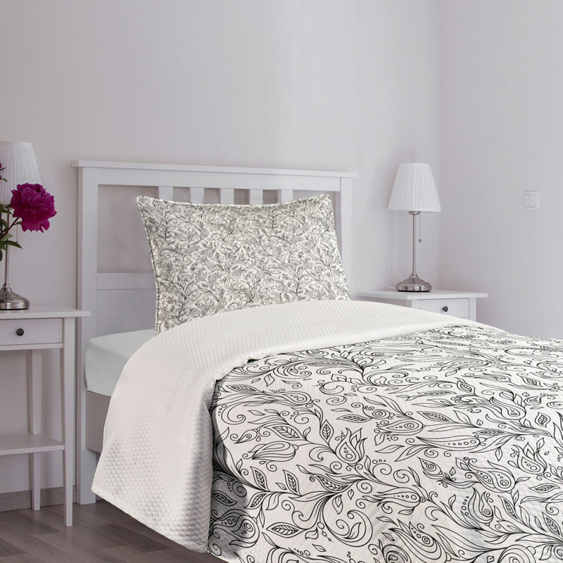 White Quilted Twin Bedspread Set with Pillow Sham