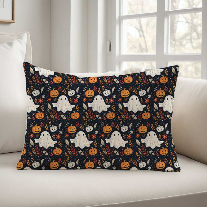 Coussin Spooky, Noir / blanc, H 14 po x l 20 po, Rectangle