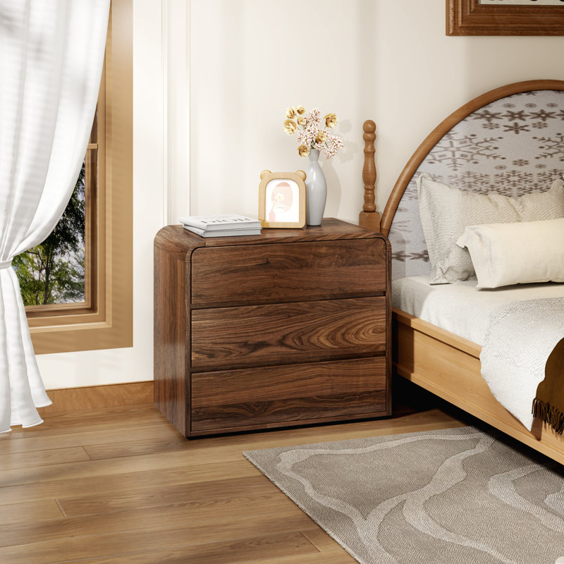 Otelia 28"W Mid-Century Modern Nightstand With 3 Storage Drawers