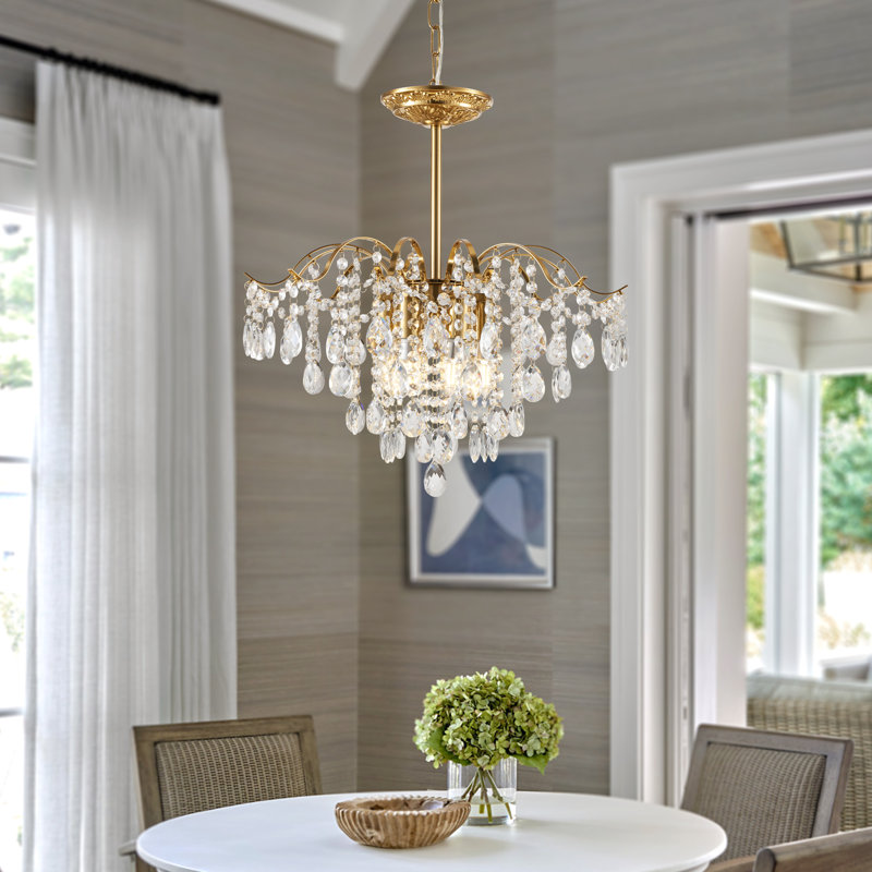 Mid-Century Modern 6-light Dimmable Tiered Crystal Chandelier Luxury, Gold, 43.3" H x 20" W x 13.8" D
