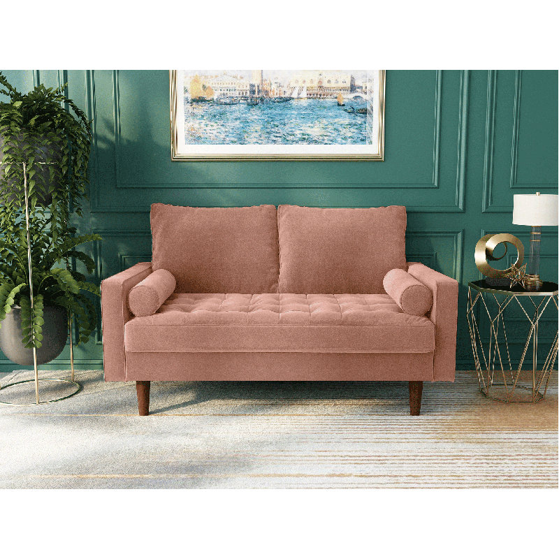 Gabrielo 58" Square Arm Sofa Loveseat, Rose Velvet