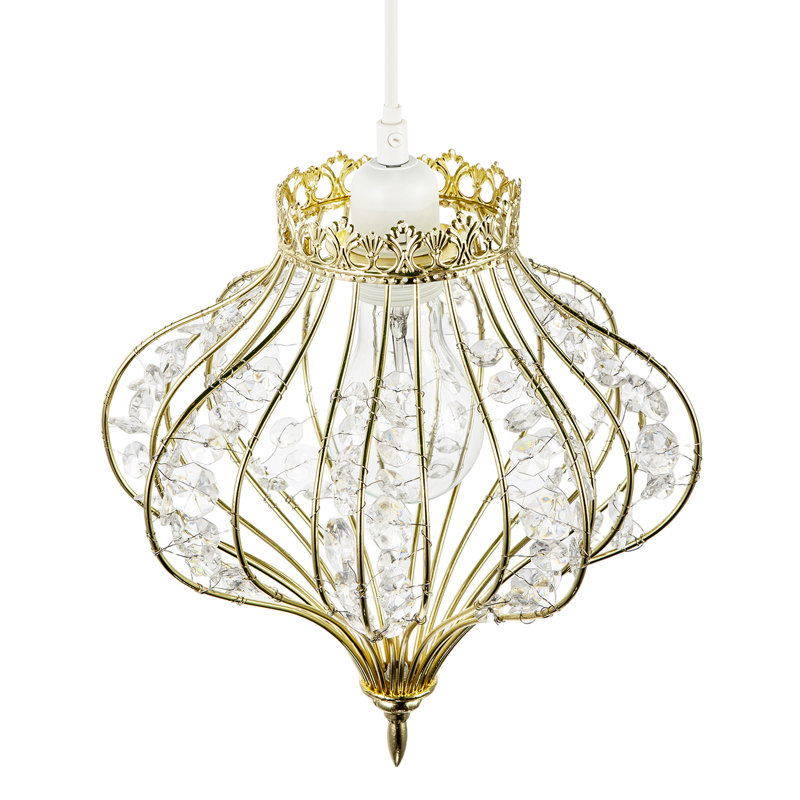 Unique Teardrop Shiny Gold Pendant Lamp Shade With Clear Acrylic Beads By 