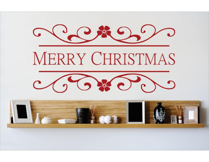 Décalcomanie murale joyeux de noël, H 14 po x l 30 po x P 0,16 po, Rouge