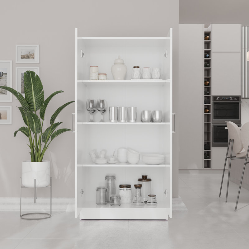 Armoire de rangement haute 2 portes avec tablettes - organisateur utilitaire blanc - l 29 po