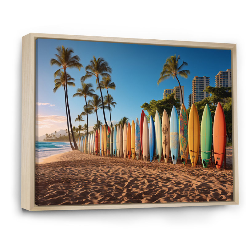 Truitts Hawaii Surfers Paradise - Art mural d'Hawaï, H 30 po x l 40 po x P 1,5 po, Cadre flottant érable