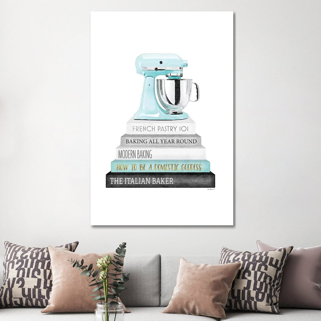 Baking Bookstack with Teal Mixer by Amanda Greenwood - Painting Print on Canvas