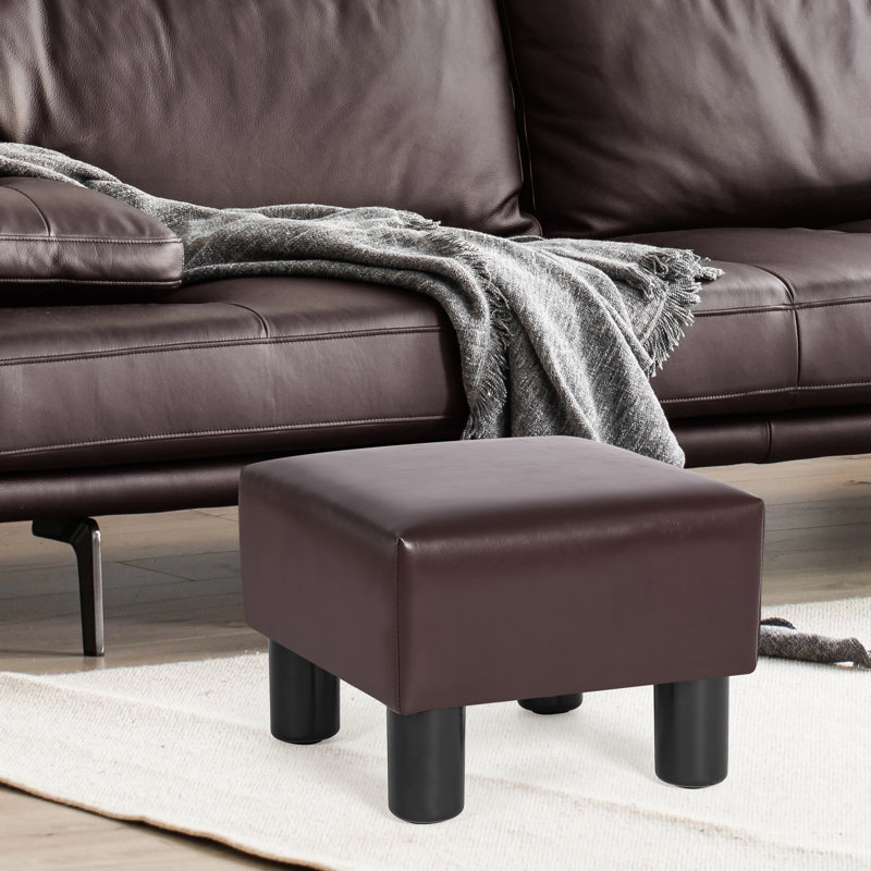 Okan Faux Leather Ottoman, Brown Faux Leather