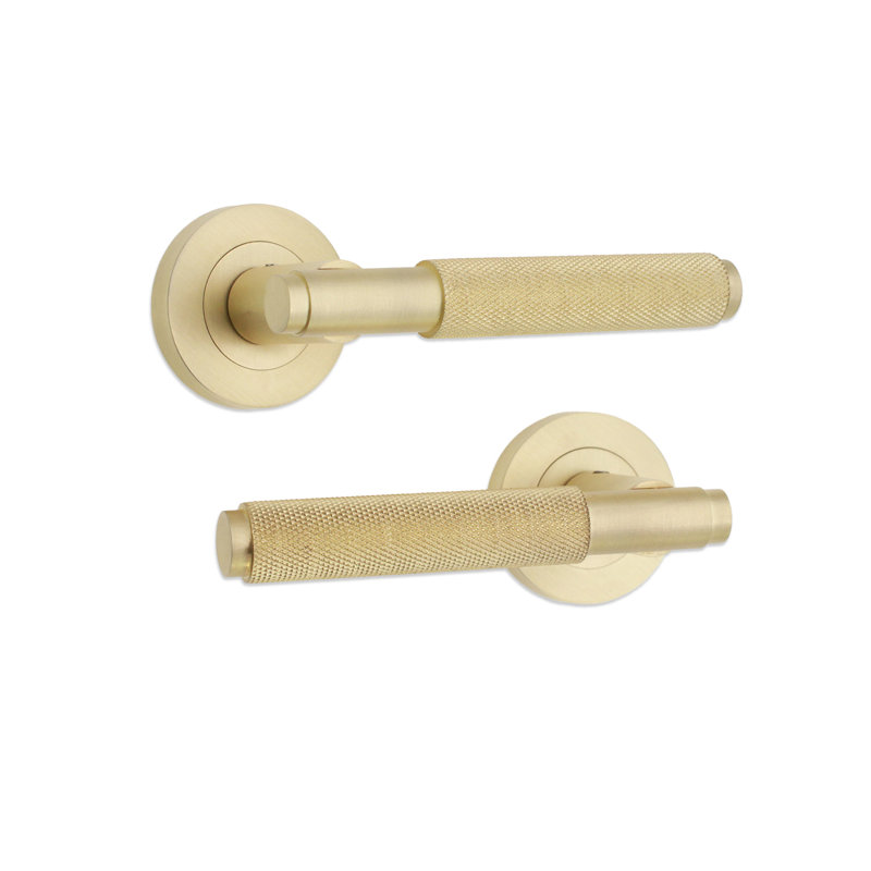 Connaught Knurled Lever on Rose Satin Brass