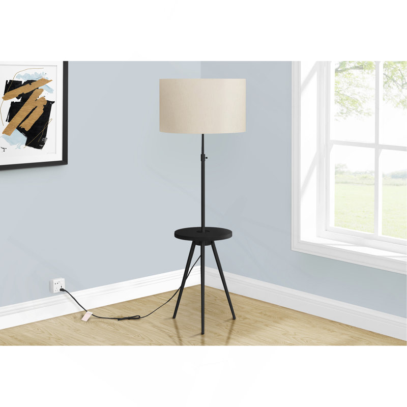 Éclairage, lampe sur pied, H 63 po, métal, ivoire / abat-jour crème, contemporain, Noir