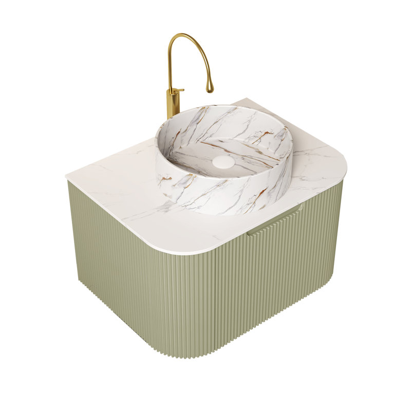 Ensemble de meuble-lavabo mural simple 24 po avec lavabo vasque en marbre, vert clair, Vert clair, 24"