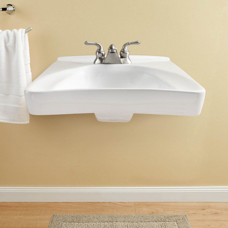 Commercial Vitreous China U-Shaped Bathroom Sink, Cotton, 11" Centers, Sedona Beige
