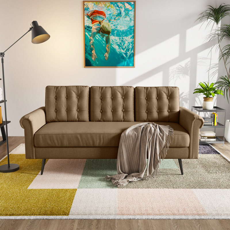 Canapé rembourré 74 po, 100% polyester taupe