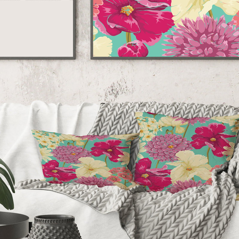 Housse et insert de coussin carré Fleurs, 16" x 16"