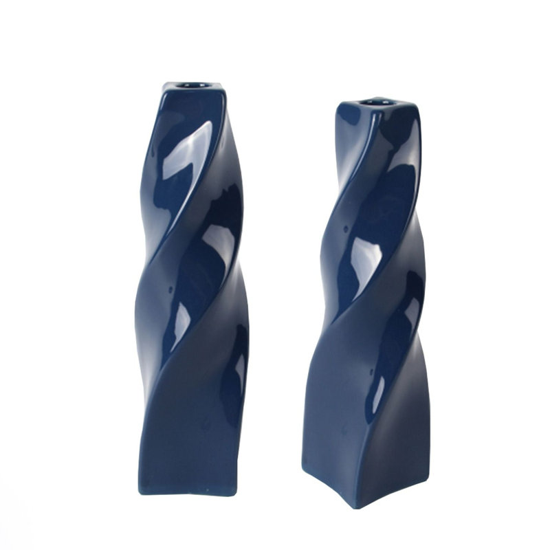  Porte-bougie en céramique 11 po H Curvy, Bleu
