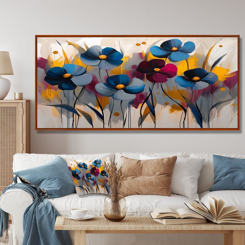 Décoration murale rouge bleuet bleuet - bleuet, Brun, H 28 po x l 60 po, Cadre flottant