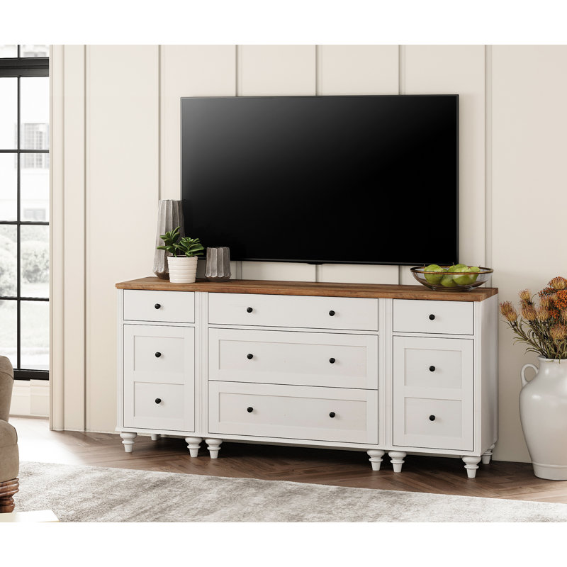 Scarlett Modern TV Stand For 75 Inch TV, Dresser With 5 Drawers And 2 Doors, Nightstands With Charging Station For Living Room Wood TV Console Table For 70 65 80 Inch TV For Bedroom