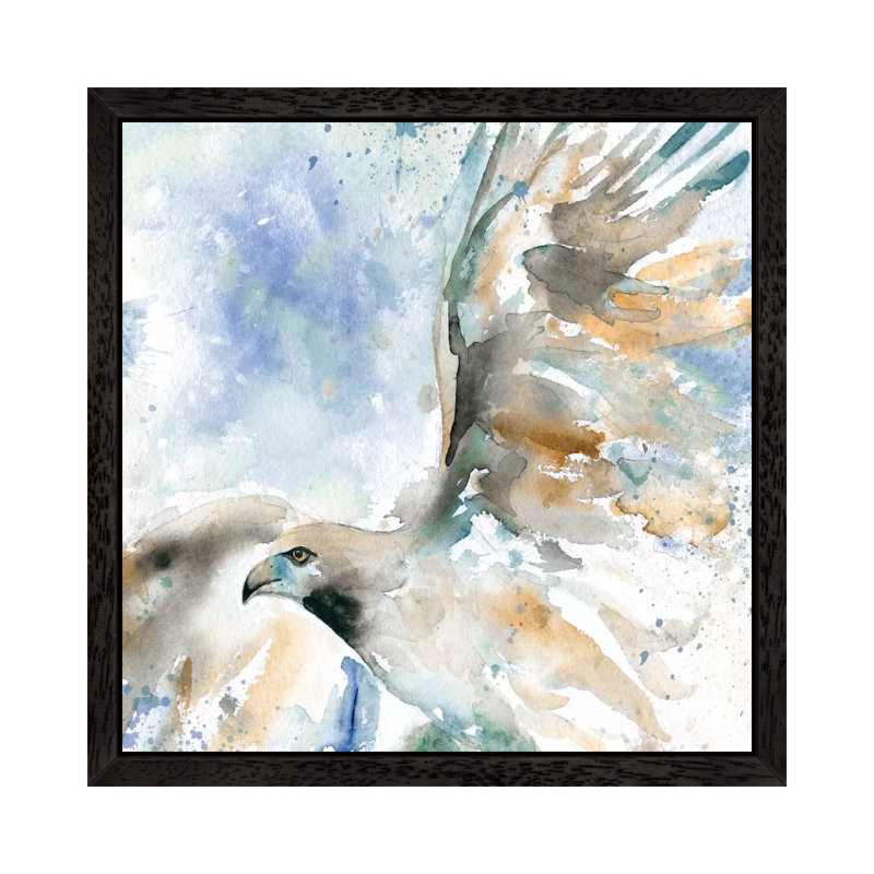 Hawk On Blue by Carol Robinson - Painting on Canvas, Black Floater Framed, 45.72 cm H x 45.72 cm W