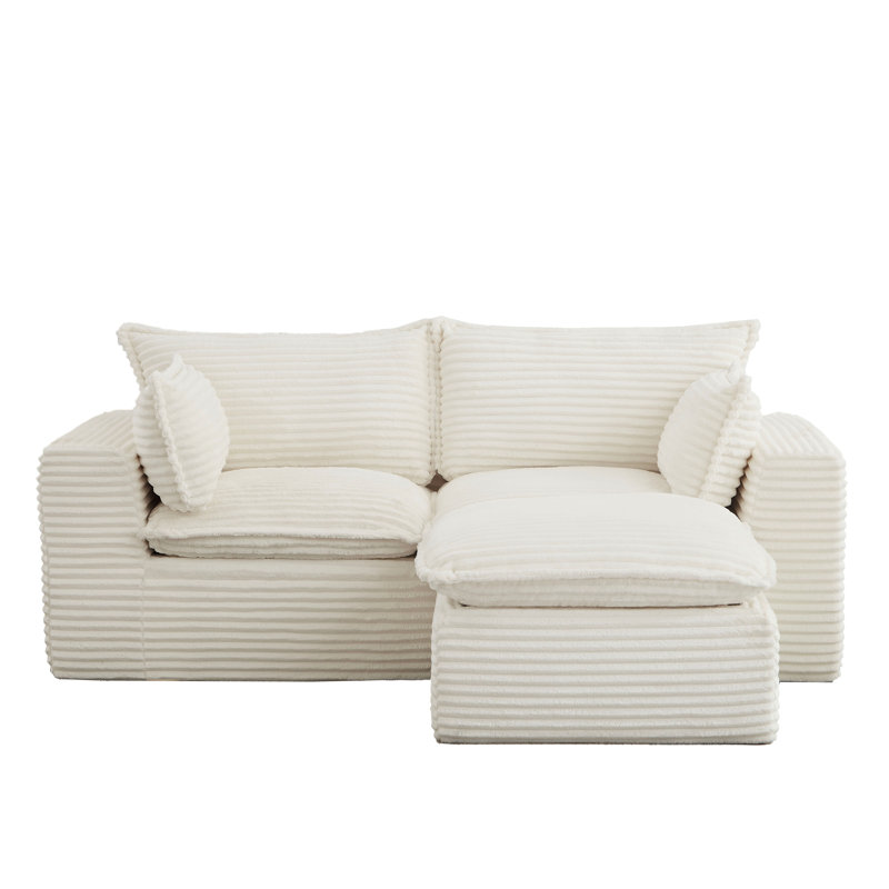 78.8"Cloud Modular Sectional Sofa With Ottoman, No Assembly Required, White Corduroy