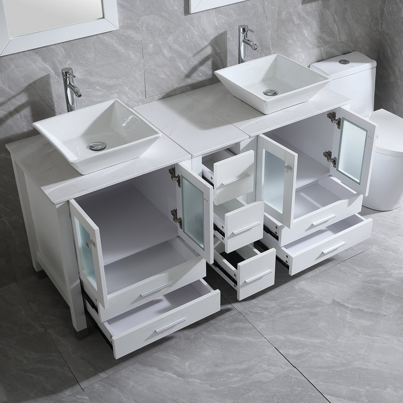Ensemble de meuble-lavabo double 61,5 po avec miroir Martinus, Blanc