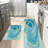 Teal Marble Swirl, 2 Pcs Non Slip Kitchen Mats-1667538437
