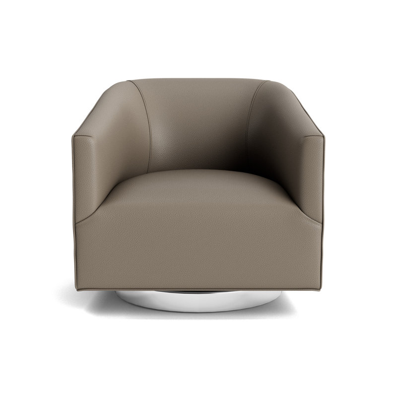 Cooper Full Swivel Leather Chair, Polished Stainless Steel, Greenwich Performance Leather - Pewter