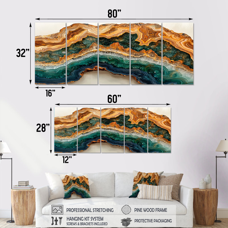 Olisa - Agate Wall Art - Traditional Wall Art Decor Set, 32" H x 80" W, 5