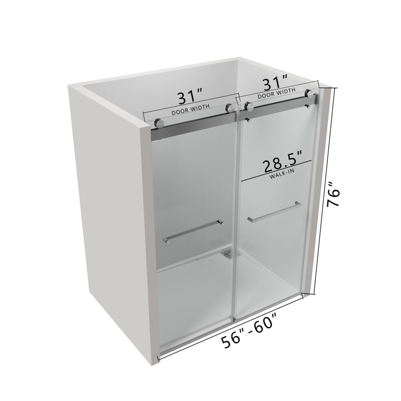 56 To 60 In. W X 76 In. H Double Sliding Frameless Soft-Close Shower Door With Premium 3/8 Inch (10Mm) Thick Tampered Glass And Easy-Cleaning Coating In Matte Black 23D02-60MB