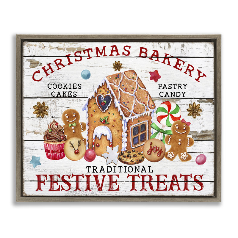 Art mural sur toile Festive Treats Bakery par Creatif Belle, Cadre flottant orme Montalcino, H 25 po x l 31 po