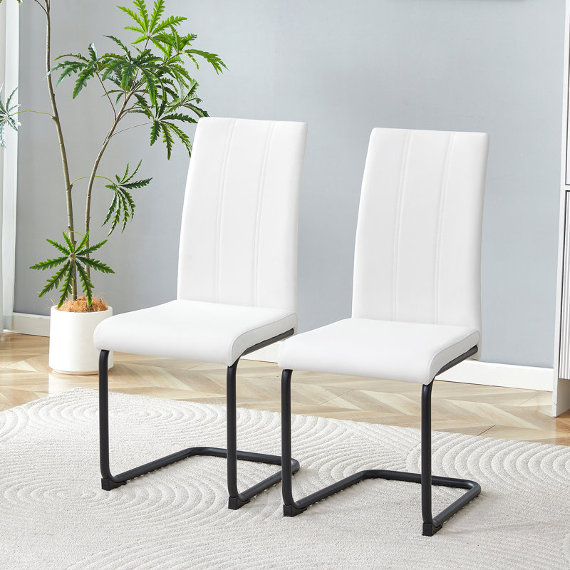 Chaises de salle à manger modernes en similicuir avec pieds en porte-à-faux en métal , 2, Noir, Blanc