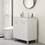 Meuble-lavabo de salle de bain 32 po avec lavabo, portes doubles et poignée en métal, blanc brillant pour une fermeture en douceur des charnières, poignée pratique