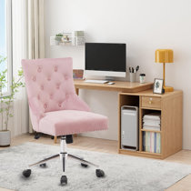 HONSIT Pink Desk Chair No Wheels, 250lb Criss Cross Legged Home Office  Chair, Adjustable Swivel Teddy Fabric Vanity Task Computer Chair Vanity  Chair