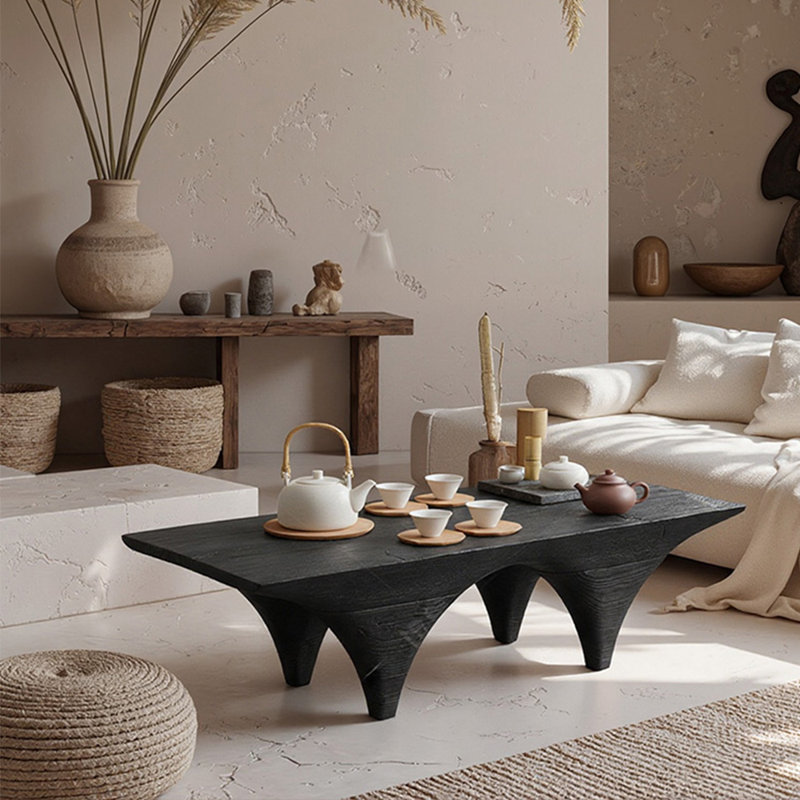 Modern style solid wood black tea table, 15.7" H x 39.3" L x 11.8" W