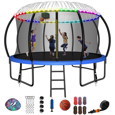 14FT Round Backyard Trampoline with Safety Enclosure and Ladder