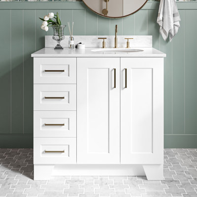 Meuble-lavabo simple en bois massif de 36 po avec dessus en marbre de Carrare 0,75 po Nobe
