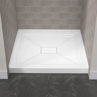 Acrylic Shower Base 34'' W x 34'' D Alcove Square White Single Threshold Drop-in Shower Pan with Center Drain Cover