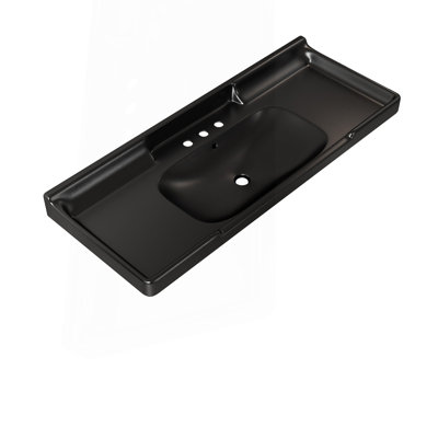Lavabo de salle de bain 48 po en céramique avec 3 trous pré-percés, sans armoire et robinet, noir