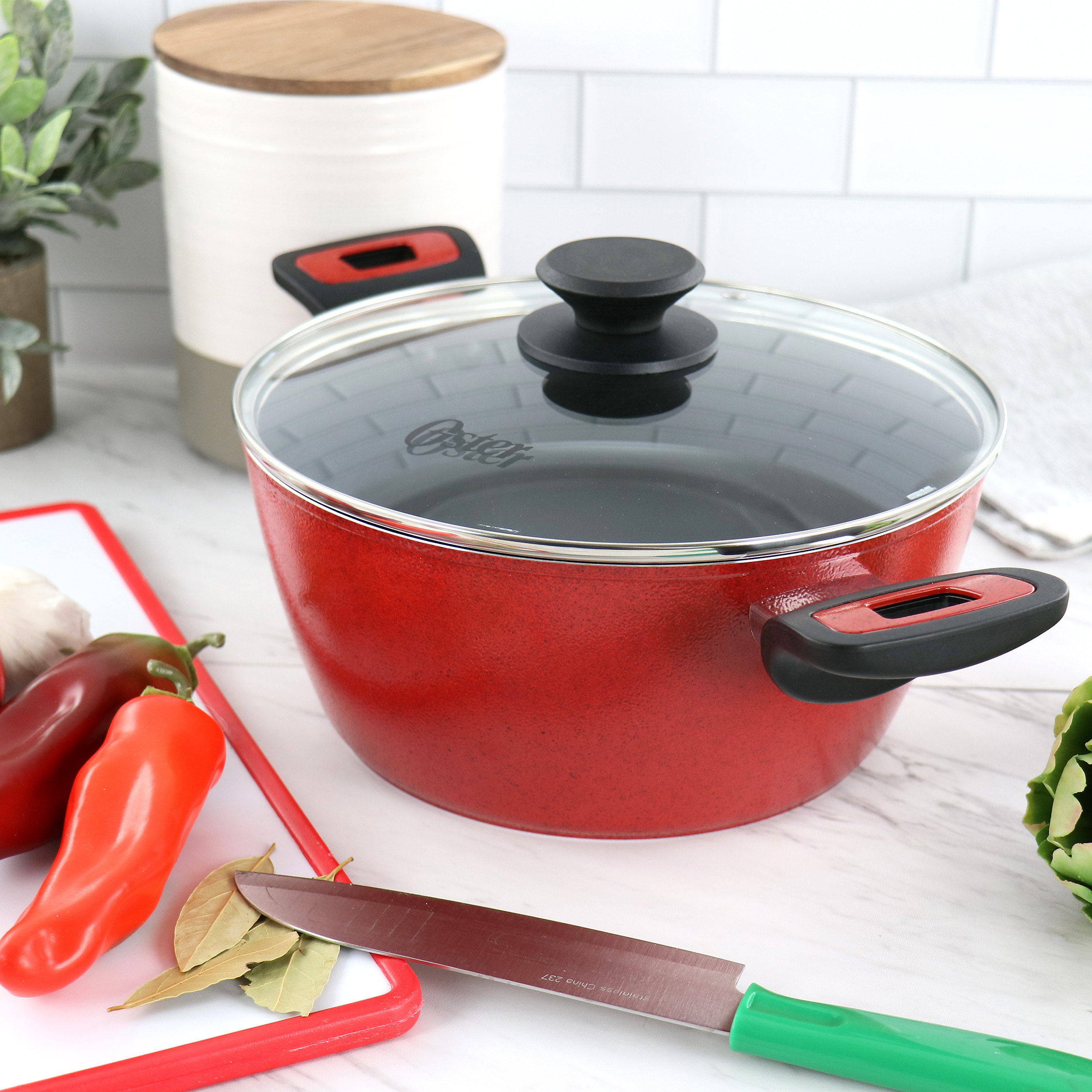 Better Chef 4 qt. Round Aluminum Nonstick Dutch Oven in Red with