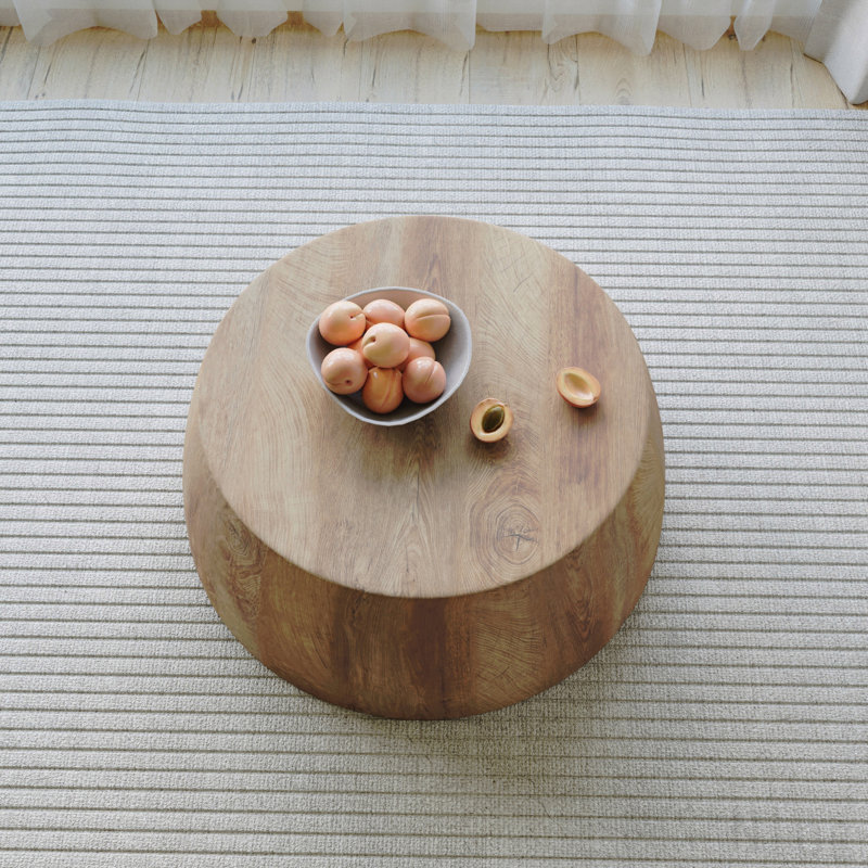 Round Drum Coffee Table with Faux Wood Finish (MDF) - 11.61" H, 29.5" W, 29.5" D, Natural, 11.61" H, 29.5" W, 29.5" D