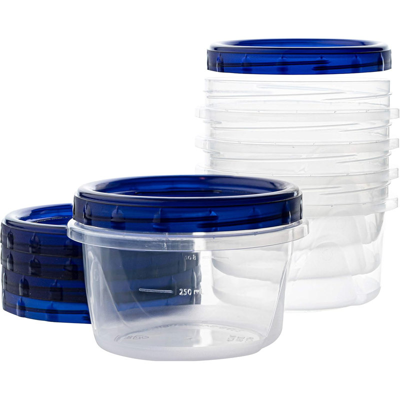 [16 Oz 10 Pack] Twist Top Deli Containers Clear Bottom With Blue Top Twist On Lids Reusable, Stackable, Food Storage Freezer Container