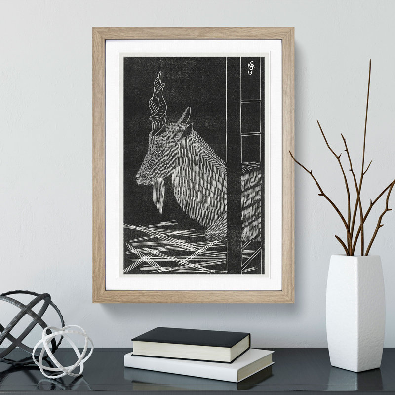 Markhor Goat Vol.2 by Samuel De Mesquita - Picture Frame Painting, 36cm H x 27cm W x 2cm D, Oak Framed