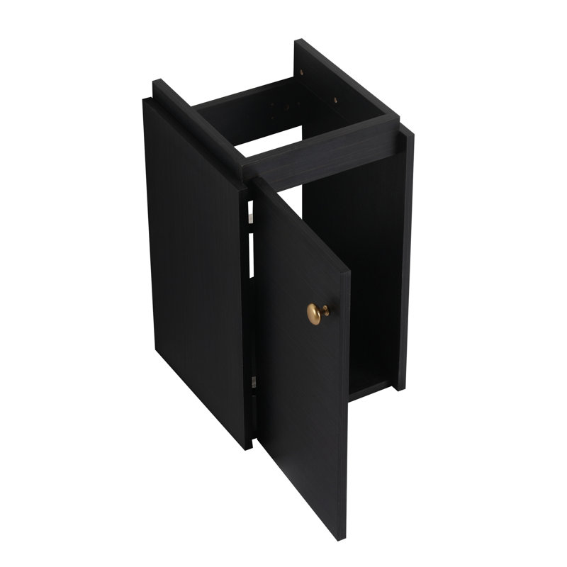 Meuble-lavabo de salle de bain avec lavabo en céramique, taille compacte de 12 pouces, fixation murale, châtaignier noir, petit 12 x 12 x 24,1 po, porte à fermeture en douceur, surface