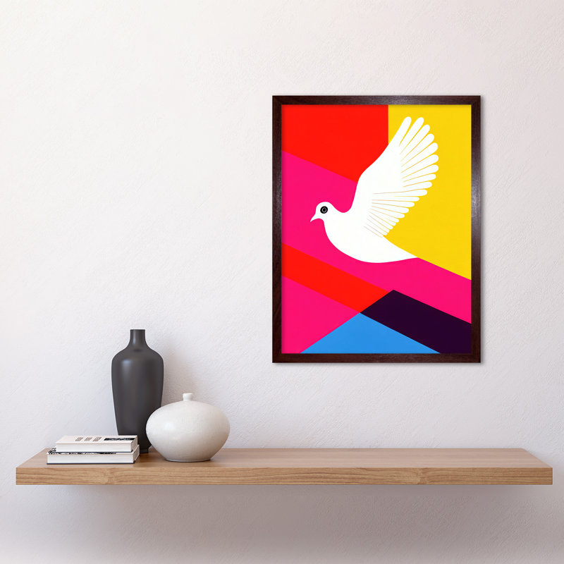 Peace White Dove Geometric Graphic Design - Print, Brown Framed Unframed, 43cm H x 33cm W x 2cm D