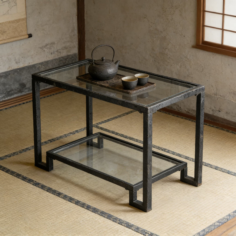 Table d'appoint moderne moderne à 2 niveaux avec plateau en verre et structure en métal, table d'appoint pour le salon, la chambre à coucher ou le bureau