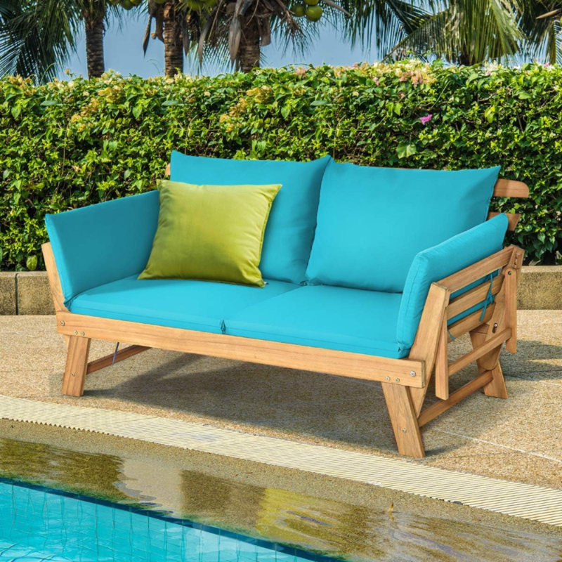Marialyce 76'' Wide Rectangle Wood Patio Sofa with Cushions