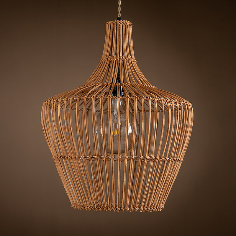 Almendarez 1-Light Rattan Pendant with Brass Finish