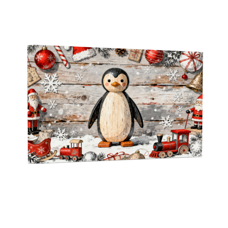 Pingouin de Noël décorations de Noël sur fond en bois, H 12 po x l 18 po